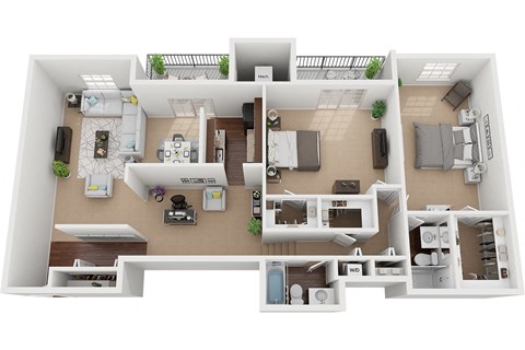 renovated 2 bedroom 2 bath w bonus room floor plan at Courthouse Square Apartments, Maryland